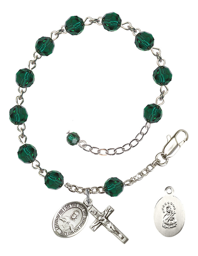 Scapular Rosary Bracelet - Sterling Silver - May - Emerald