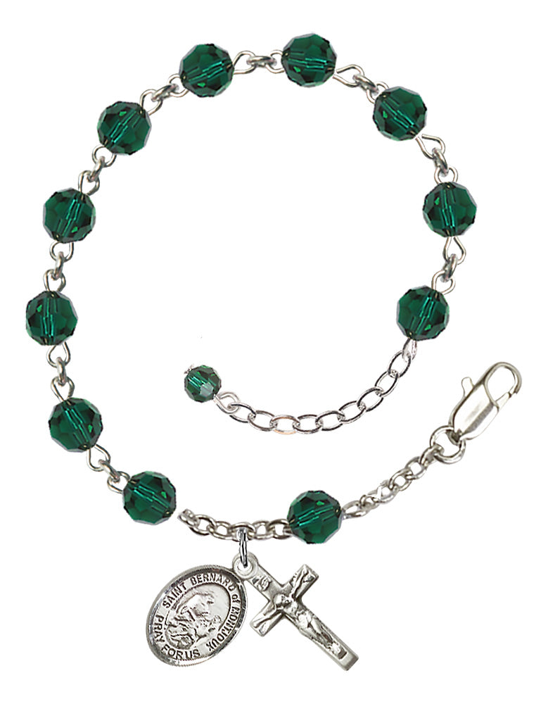 Saint Bernard of Montjoux Rosary Bracelet - Sterling Silver - May - Emerald