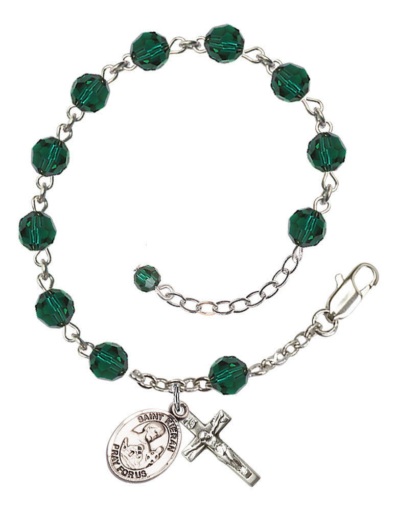 Saint Kieran Rosary Bracelet - Sterling Silver - May - Emerald