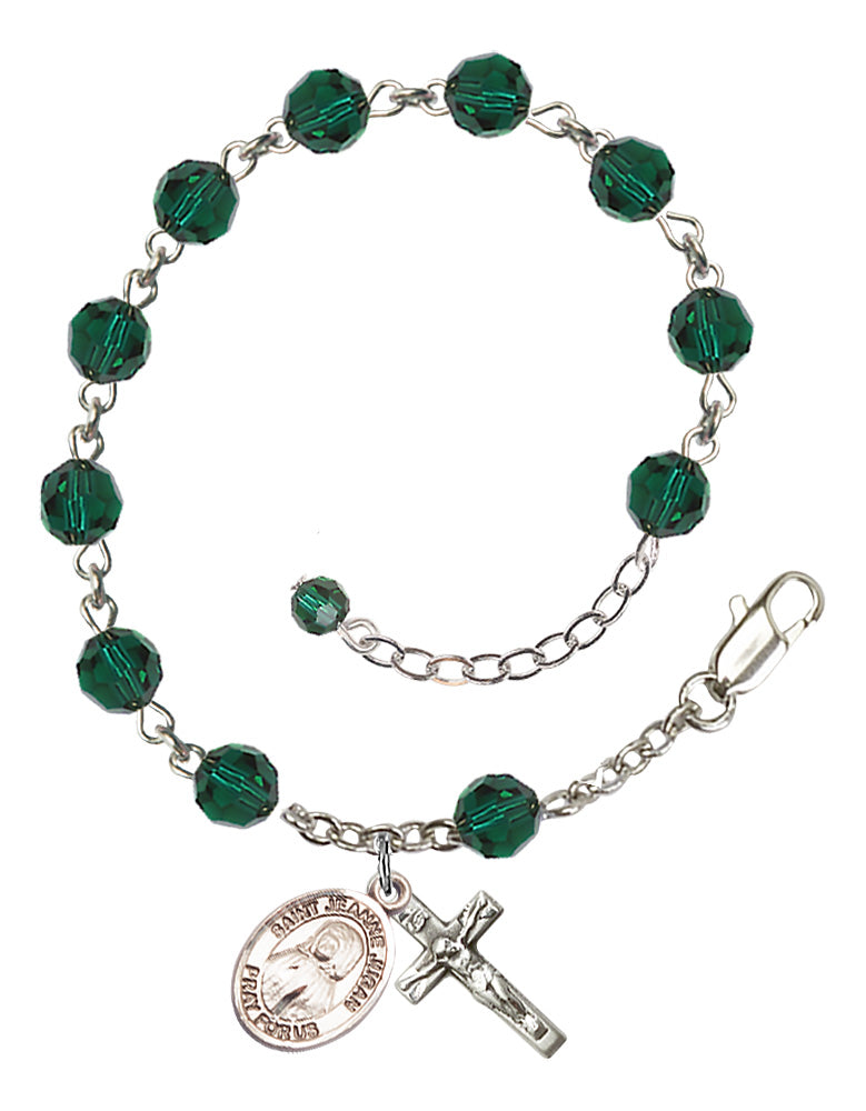 Saint Jeanne Jugan Rosary Bracelet - Sterling Silver - May - Emerald