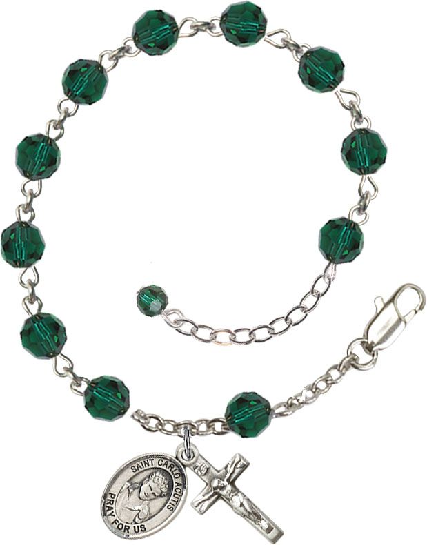 St. Carlo Acutis Birthstone Rosary Bracelet, Austrian Crystal & Sterling Silver
