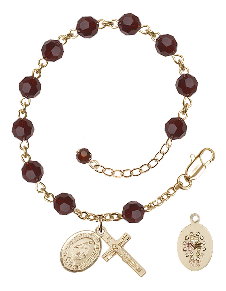 Miraculous Rosary Bracelet - 14K Gold Filled - January - Garnet