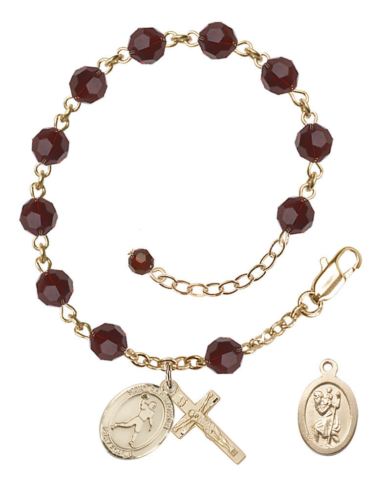 Saint Christopher Football Rosary Bracelet - 14K Gold Filled - January - Garnet