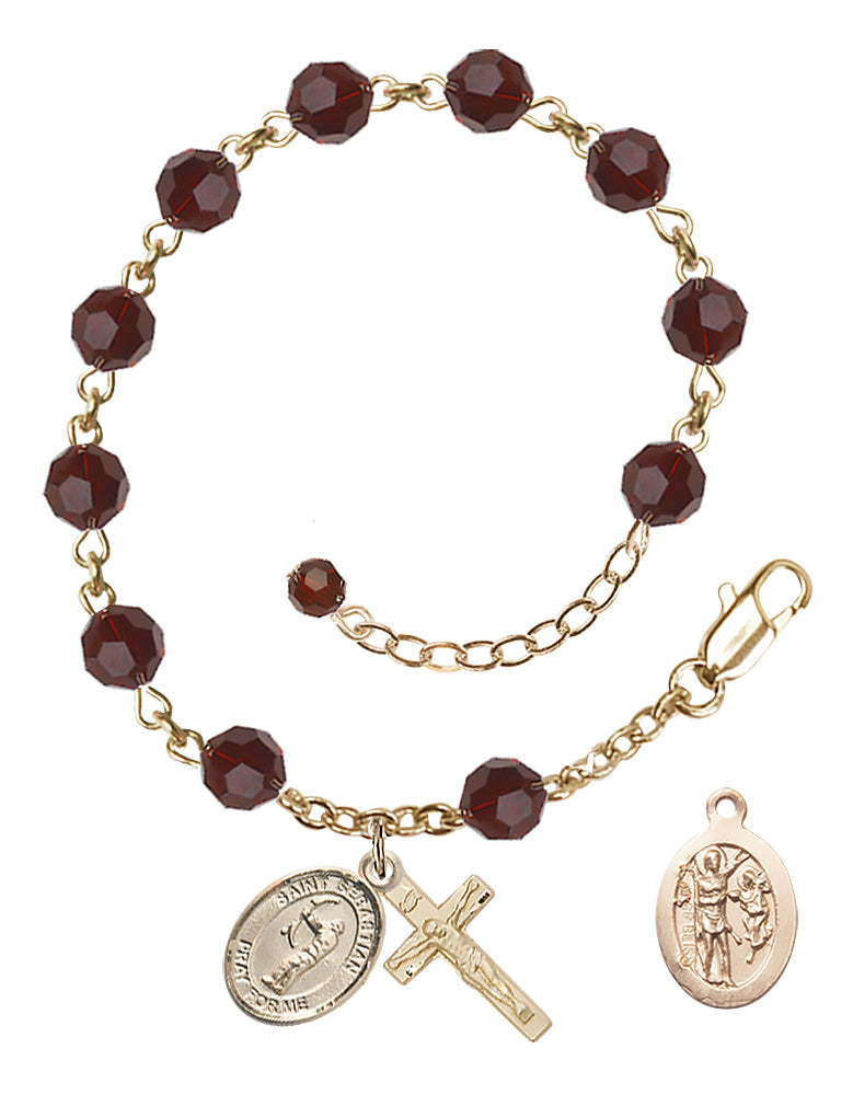 Saint Sebastian Archery Rosary Bracelet - 14K Gold Filled - January - Garnet