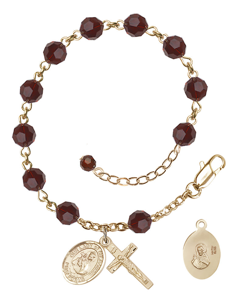 Our Lady of Mount Carmel Rosary Bracelet - 14K Gold Filled - January - Garnet