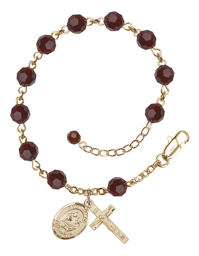 Saint Jason Rosary Bracelet - 14K Gold - January - Garnet