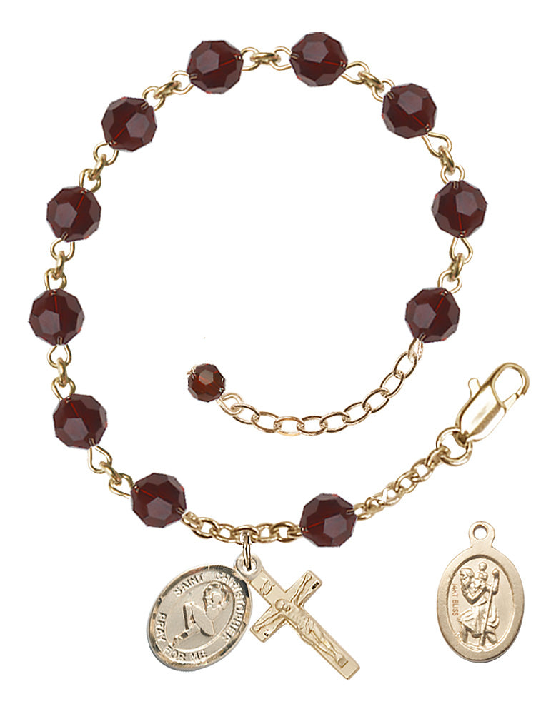 Saint Christopher Dance Rosary Bracelet - 14K Gold - January - Garnet
