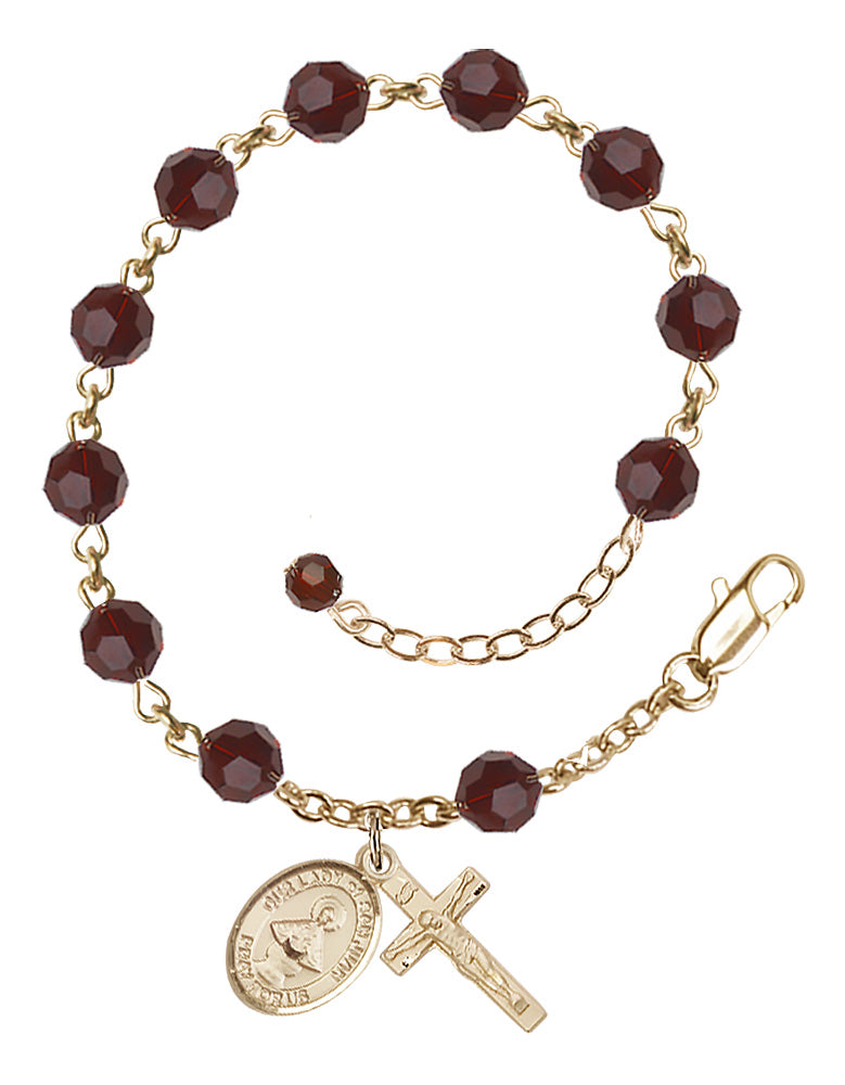 Our Lady of San Juan Rosary Bracelet - 14K Gold - January - Garnet