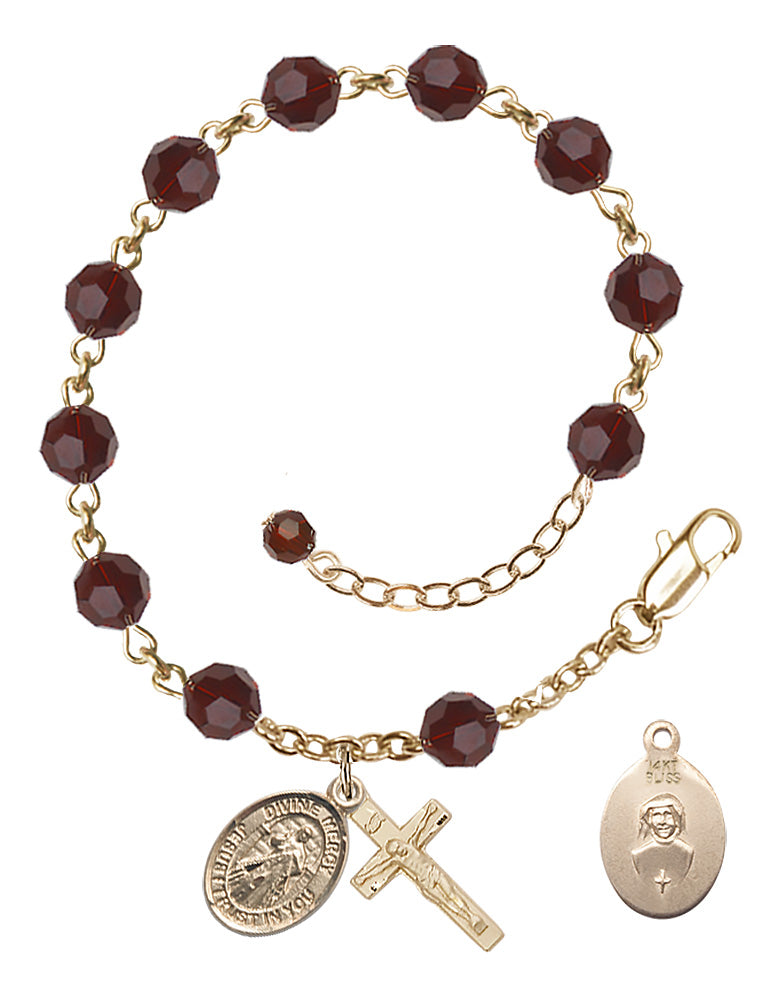 Divine Mercy Rosary Bracelet - 14K Gold - January - Garnet