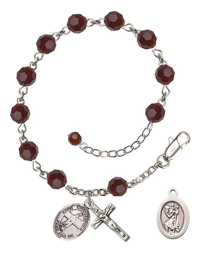 Saint Christopher Volleyball Rosary Bracelet - Sterling Silver - January - Garnet