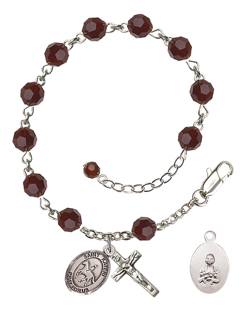 Saint Kateri Equestrian Rosary Bracelet - Sterling Silver - January - Garnet