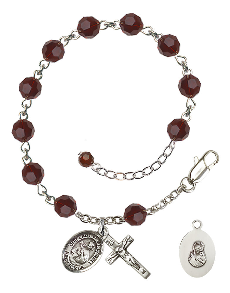 Our Lady of Mount Carmel Rosary Bracelet - Sterling Silver - January - Garnet