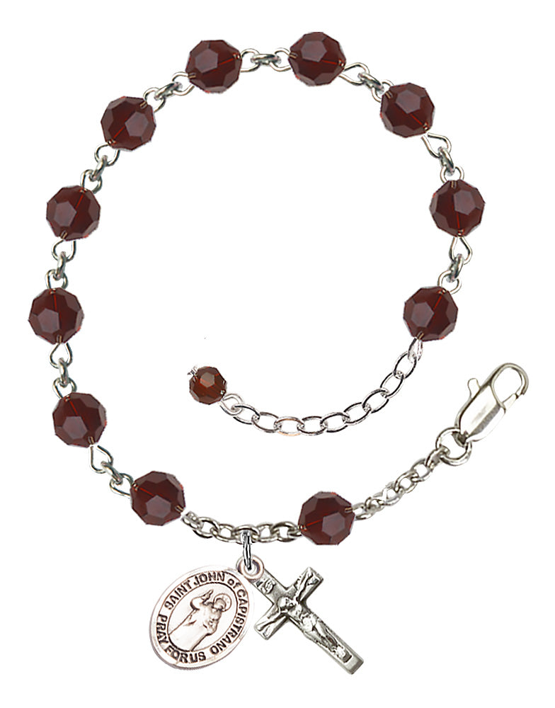 Saint John of Capistrano Rosary Bracelet - Sterling Silver - January - Garnet