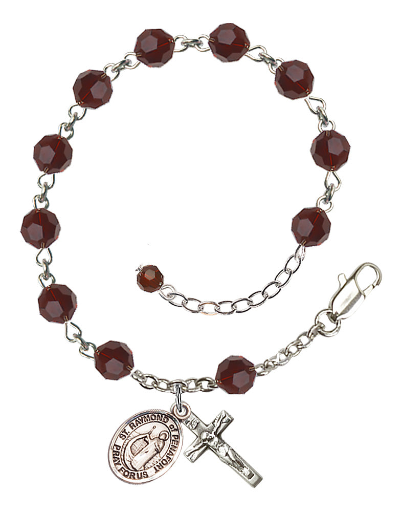 Saint Raymond of Penafort Rosary Bracelet - Sterling Silver - January - Garnet