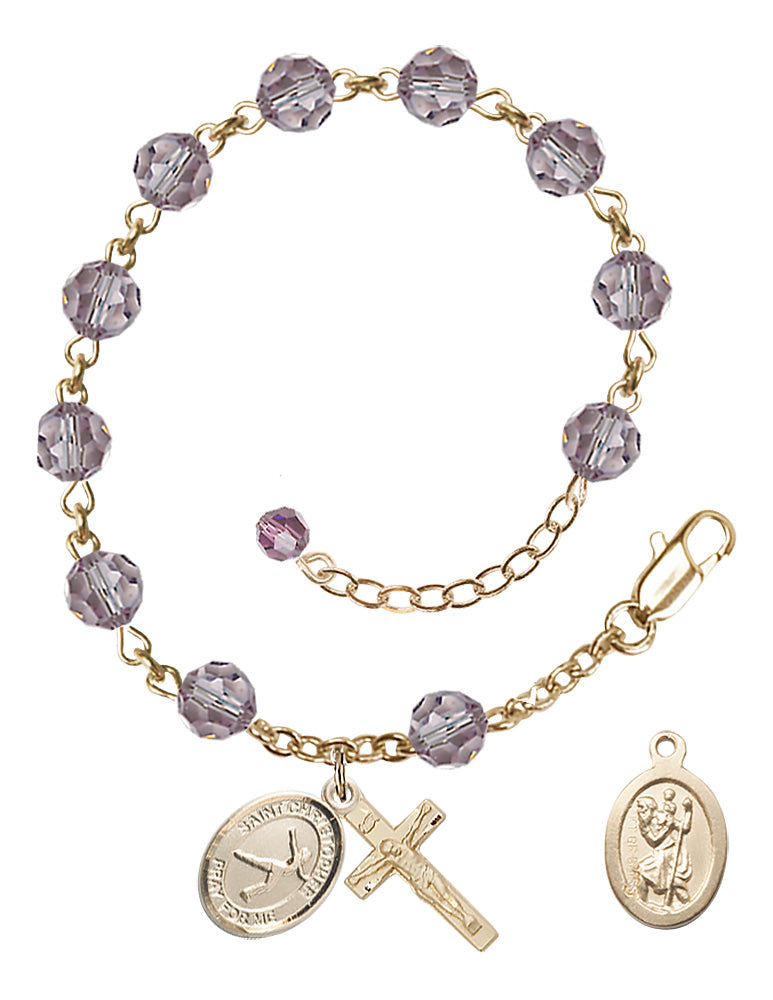 Saint Christopher Figure Skating Rosary Bracelet - 14K Gold Filled - June - Light Amethyst