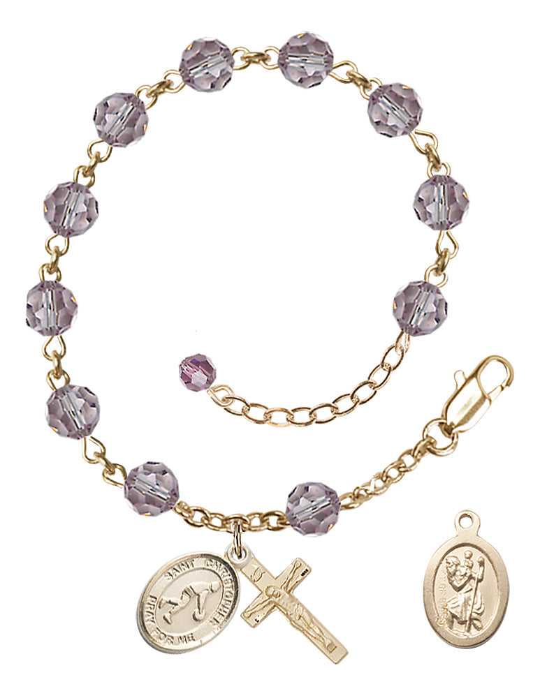 Saint Christopher Basketball Rosary Bracelet - 14K Gold Filled - June - Light Amethyst