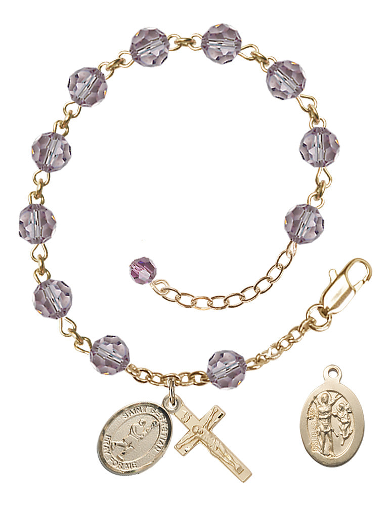 Saint Sebastian Lacrosse Rosary Bracelet - 14K Gold Filled - June - Light Amethyst