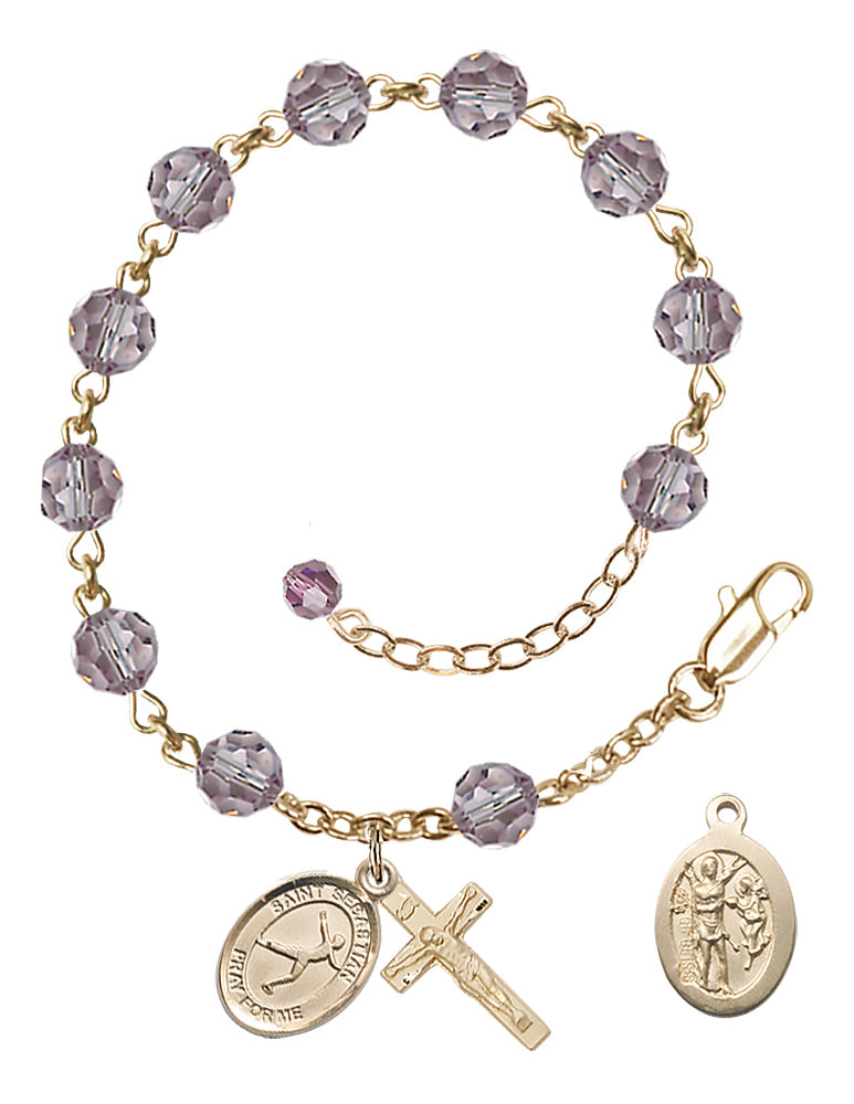Saint Sebastian Figure Skating Rosary Bracelet - 14K Gold Filled - June - Light Amethyst