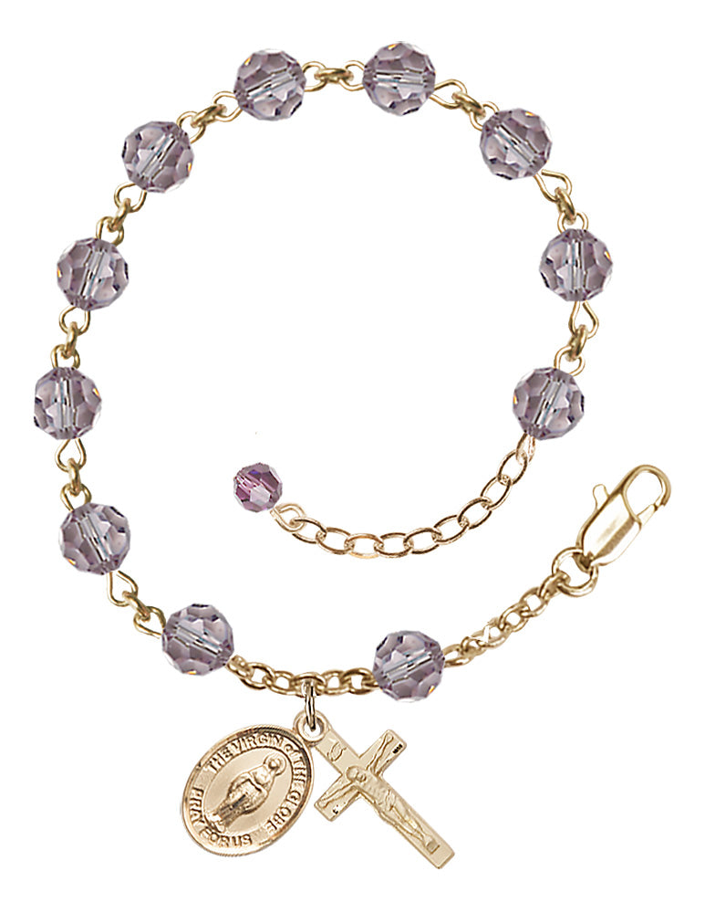 Virgin of the Globe Rosary Bracelet - 14K Gold Filled - June - Light Amethyst