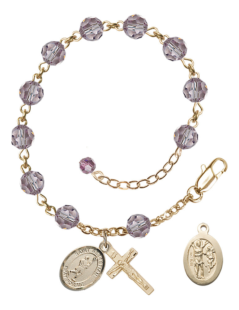 Saint Sebastian Lacrosse Rosary Bracelet - 14K Gold - June - Light Amethyst
