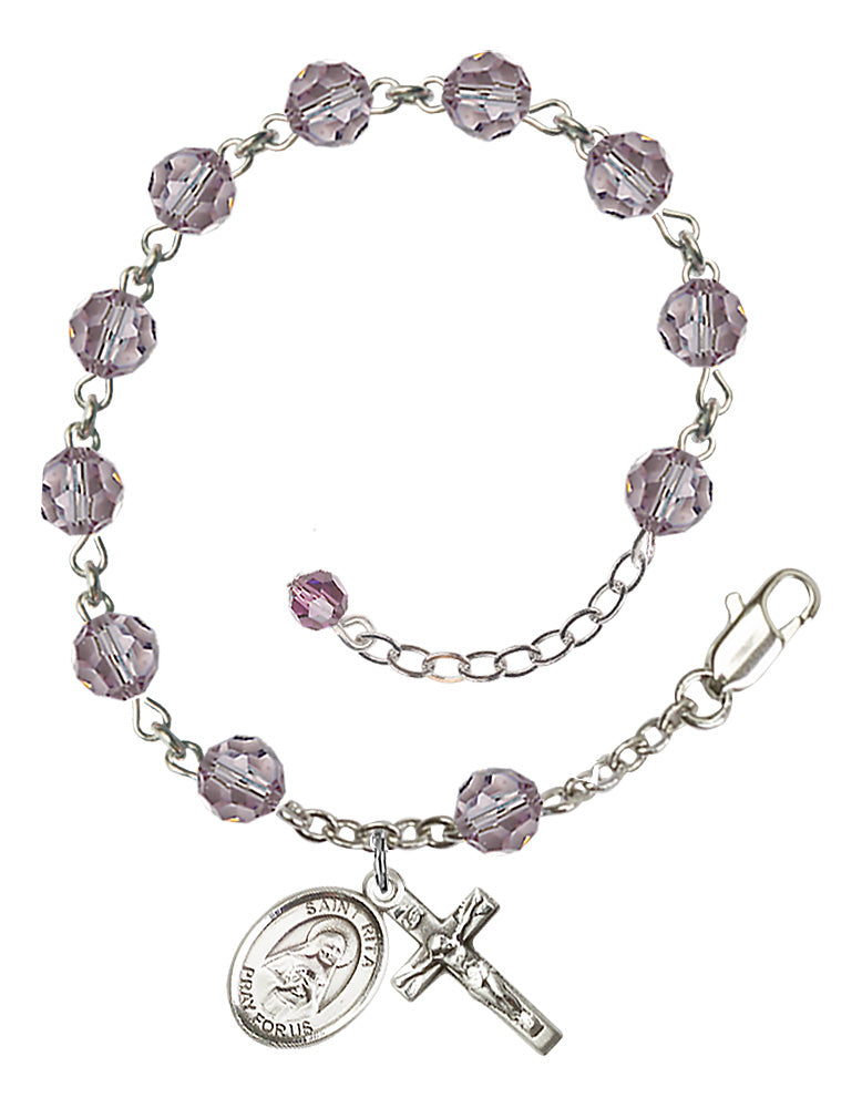 Saint Rita of Cascia Rosary Bracelet - Sterling Silver - June - Light Amethyst