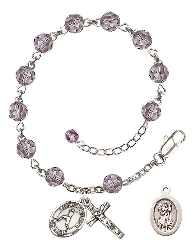 Saint Christopher Baseball Rosary Bracelet - Sterling Silver - June - Light Amethyst