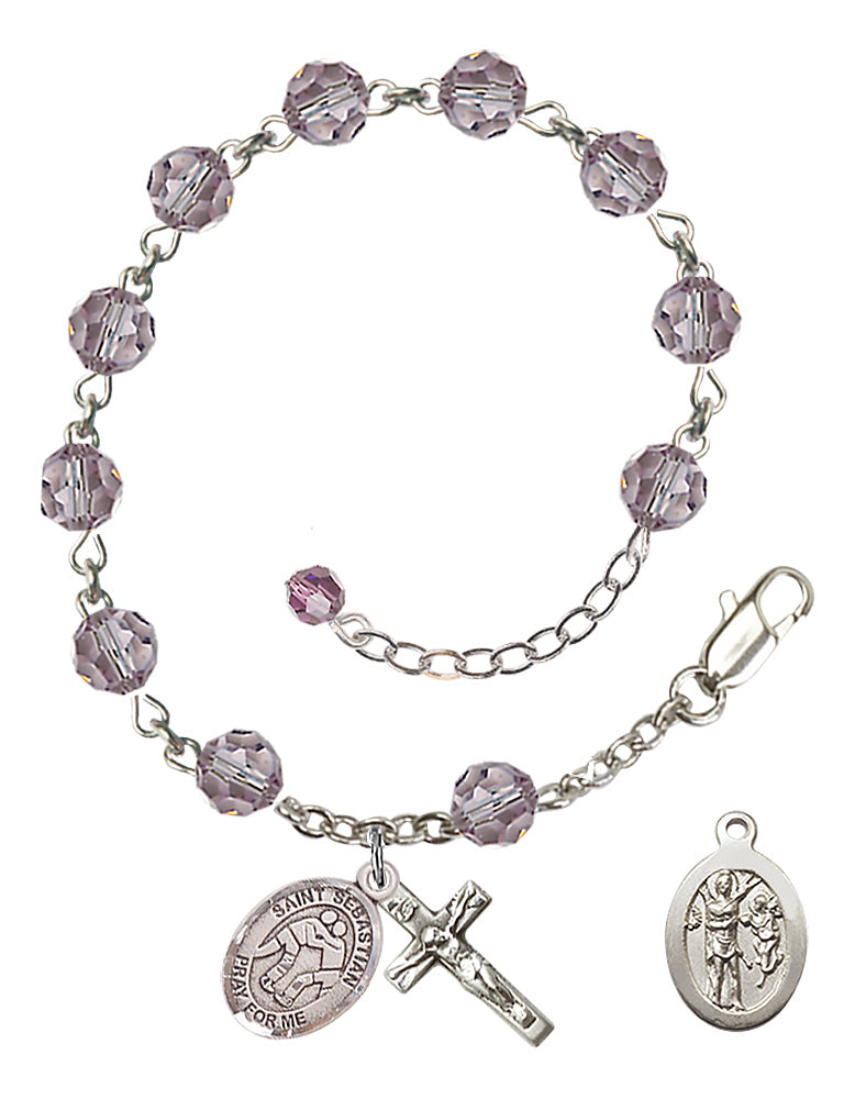 Saint Sebastian Wrestling Rosary Bracelet - Sterling Silver - June - Light Amethyst