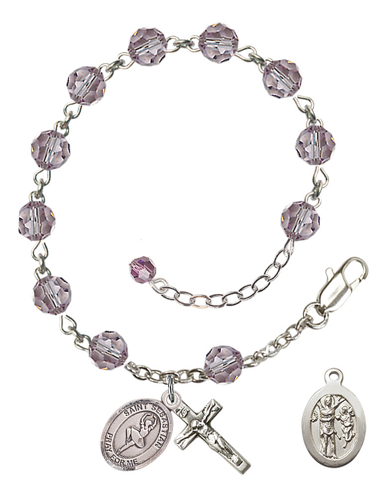 Saint Sebastian Dance Rosary Bracelet - Sterling Silver - June - Light Amethyst