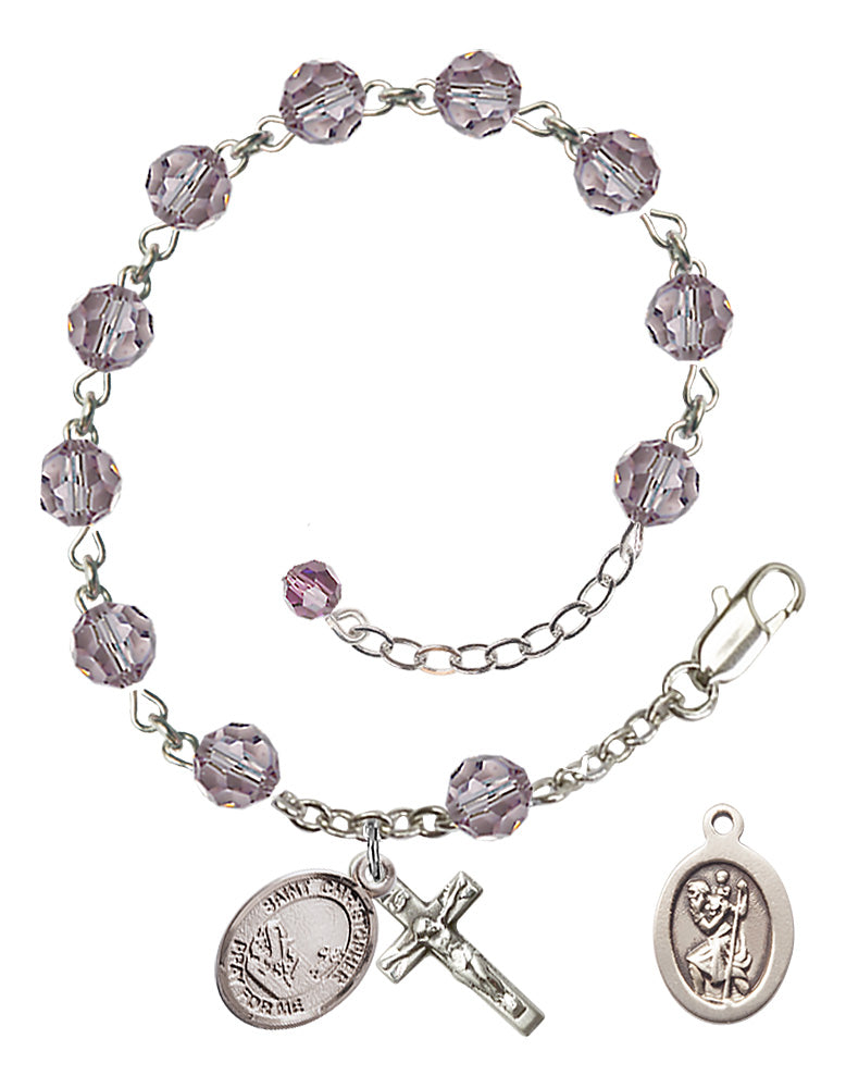 Saint Christopher Fishing Rosary Bracelet - Sterling Silver - June - Light Amethyst