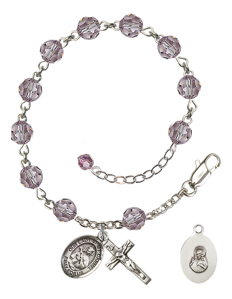 Our Lady of Mount Carmel Rosary Bracelet - Sterling Silver - June - Light Amethyst