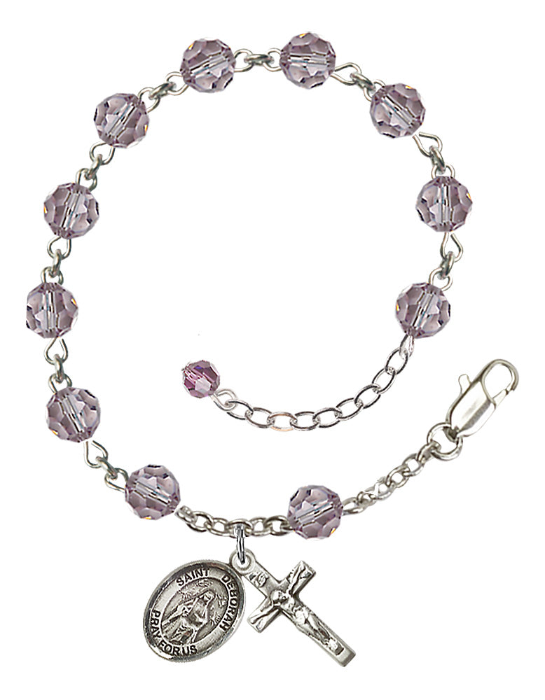 Saint Deborah Rosary Bracelet - Sterling Silver - June - Light Amethyst