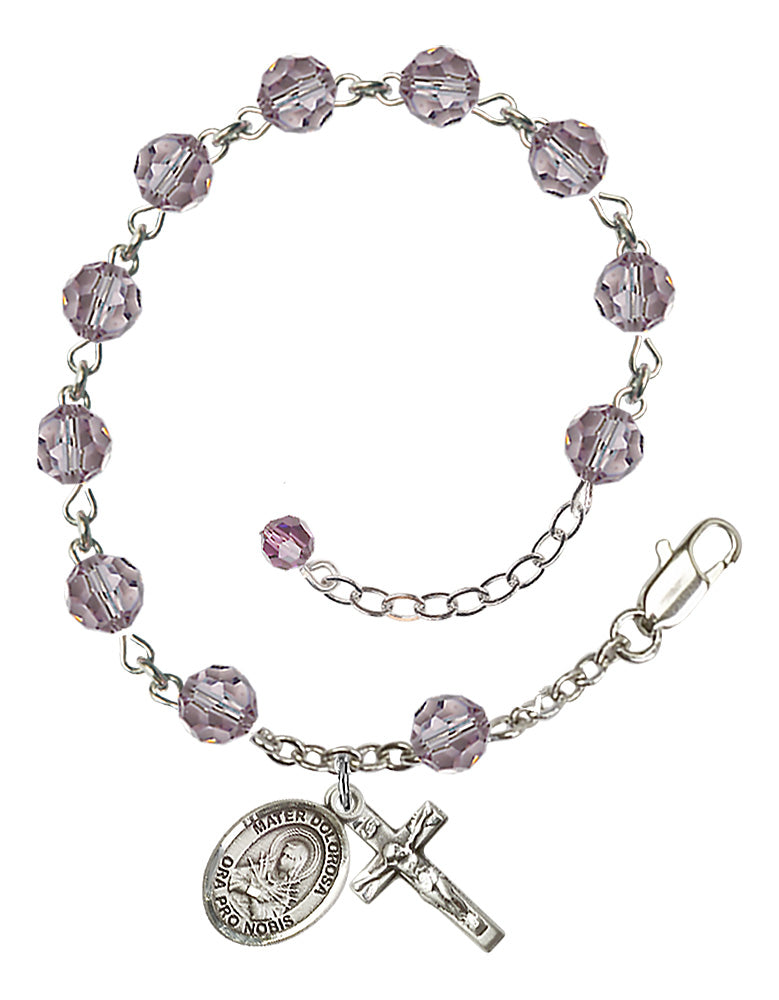 Mater Dolorosa Rosary Bracelet - Sterling Silver - June - Light Amethyst