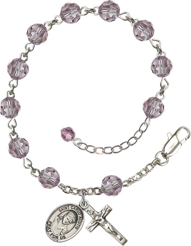 St. Carlo Acutis Birthstone Rosary Bracelet, Austrian Crystal & Sterling Silver