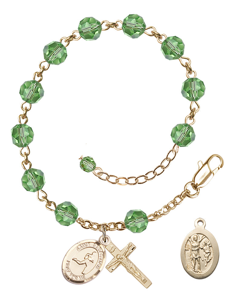 Saint Sebastian Track and Field Rosary Bracelet - 14K Gold Filled - August - Peridot