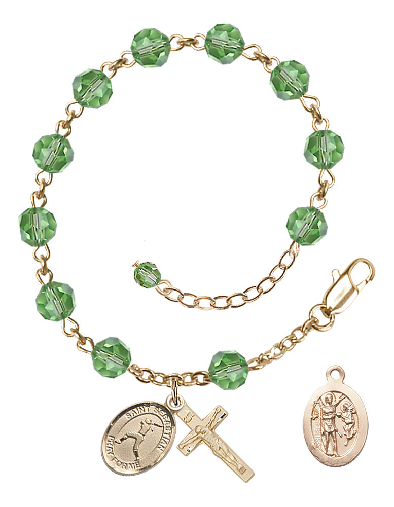 Saint Sebastian Softball Rosary Bracelet - 14K Gold Filled - August - Peridot