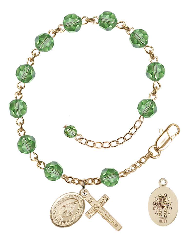 Miraculous Rosary Bracelet - 14K Gold - August - Peridot