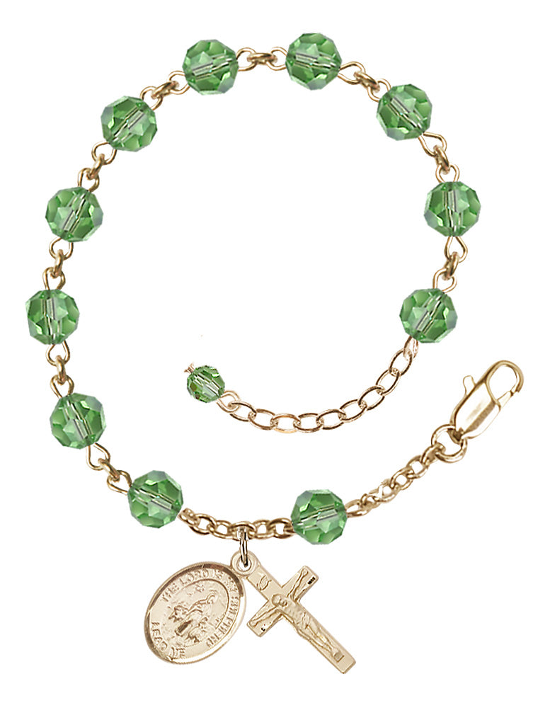 Lord Is My Shepherd Rosary Bracelet - 14K Gold - August - Peridot