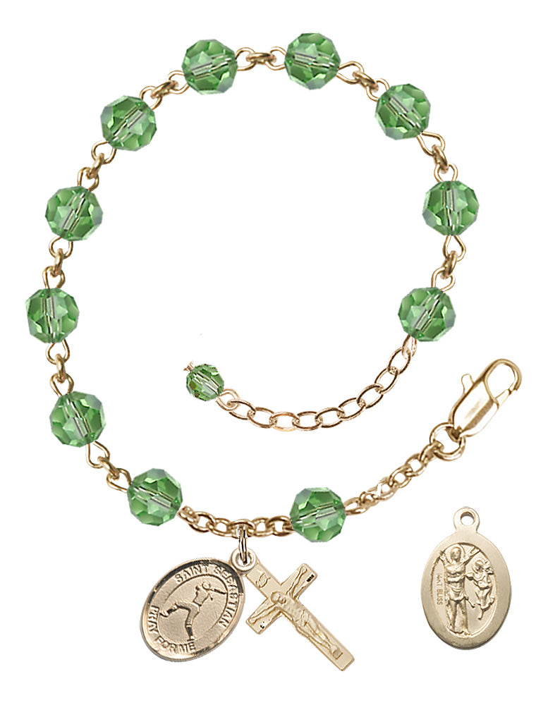 Saint Sebastian Softball Rosary Bracelet - 14K Gold - August - Peridot