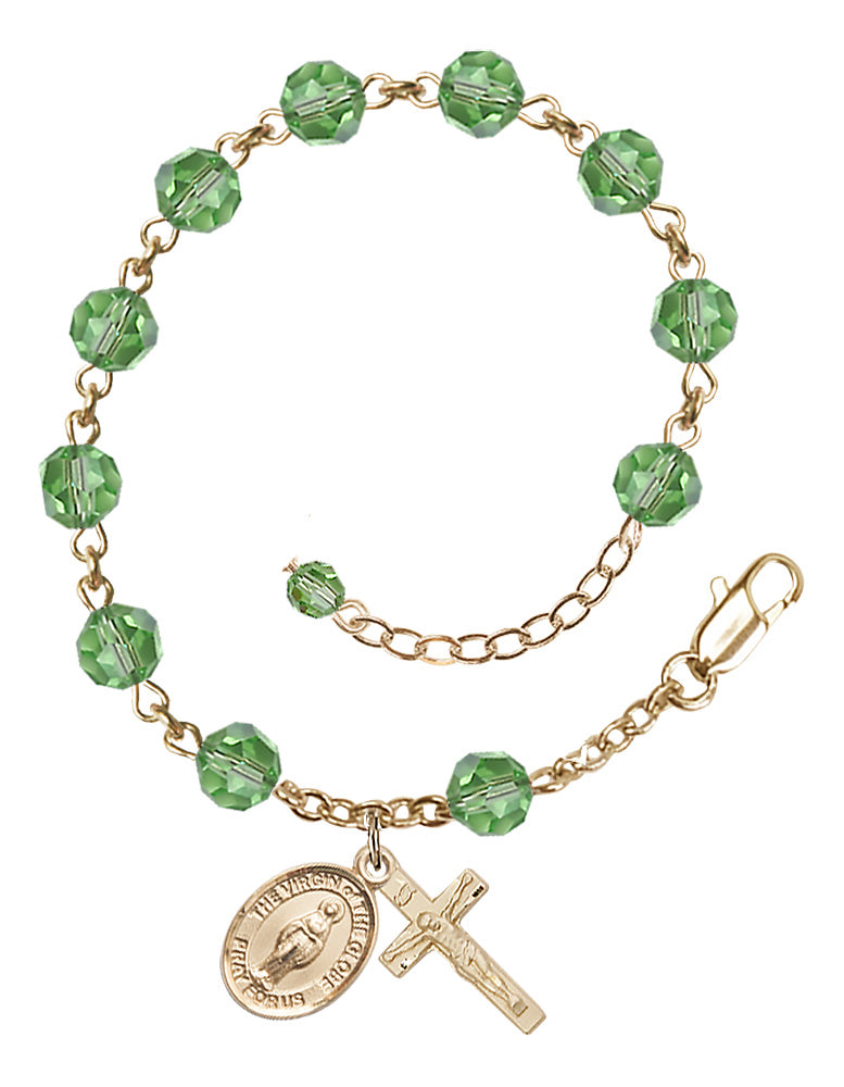 Virgin of the Globe Rosary Bracelet - 14K Gold - August - Peridot