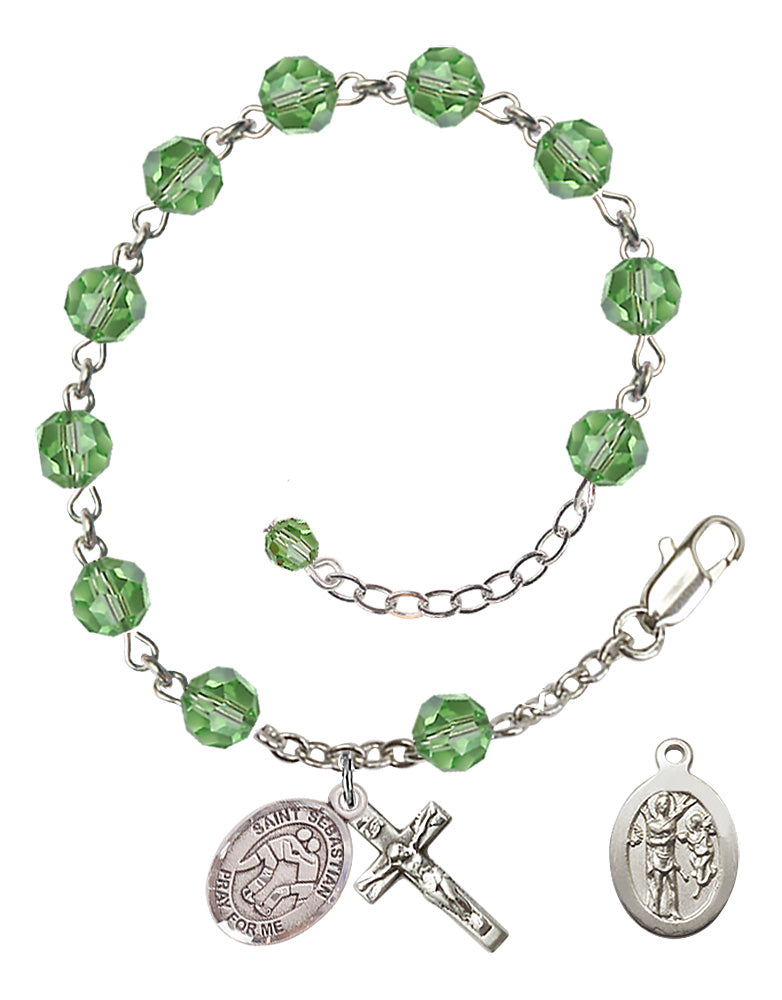 Saint Sebastian Wrestling Rosary Bracelet - Sterling Silver - August - Peridot