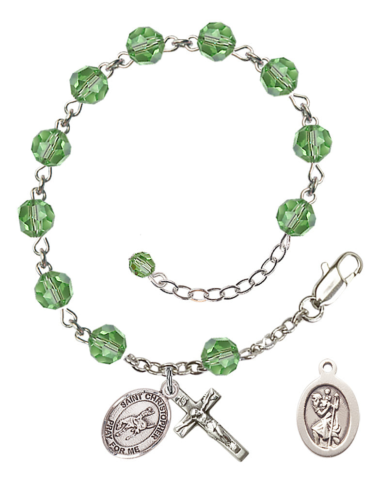 Saint Christopher Rodeo Rosary Bracelet - Sterling Silver - August - Peridot