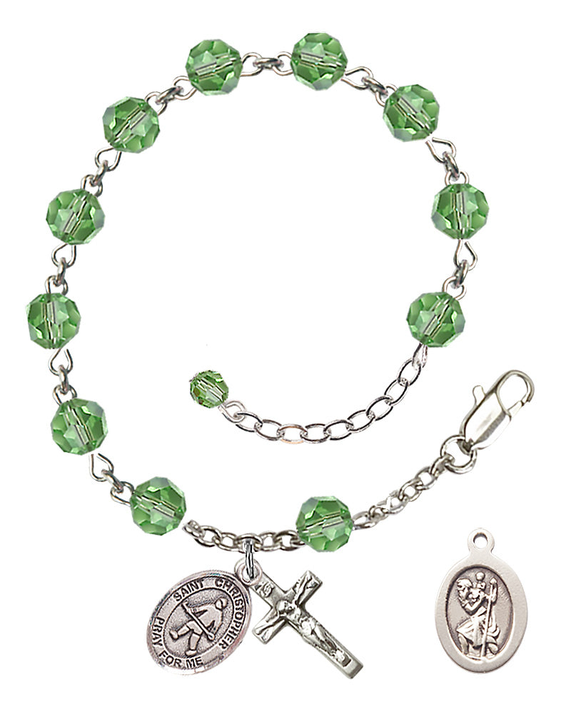 Saint Christopher Field Hockey Rosary Bracelet - Sterling Silver - August - Peridot