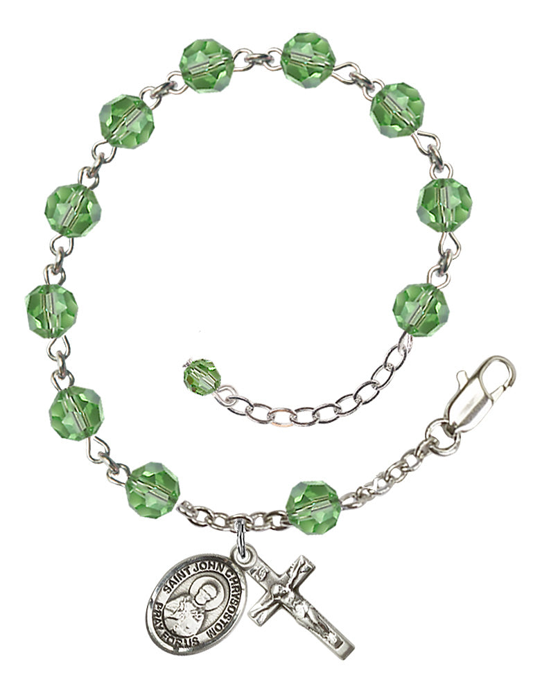 Saint John Chrysostom Rosary Bracelet - Sterling Silver - August - Peridot