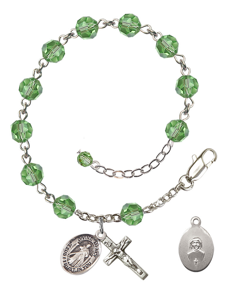 Divine Mercy Rosary Bracelet - Sterling Silver - August - Peridot