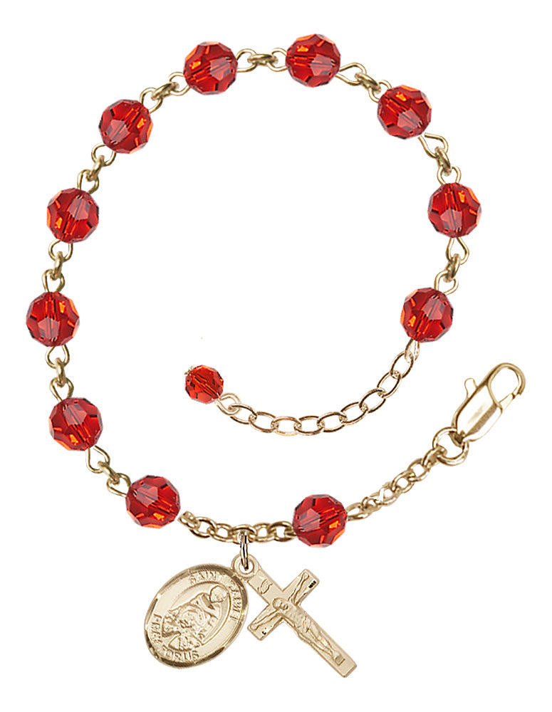 Saint Daniel Rosary Bracelet - 14K Gold Filled - July - Ruby