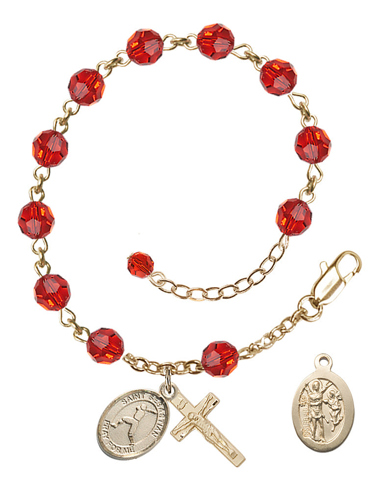 Saint Sebastian Baseball Rosary Bracelet - 14K Gold Filled - July - Ruby