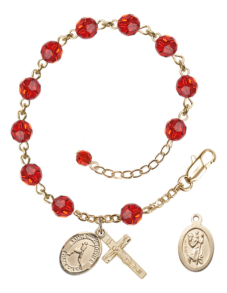 Saint Christopher Baseball Rosary Bracelet - 14K Gold - July - Ruby