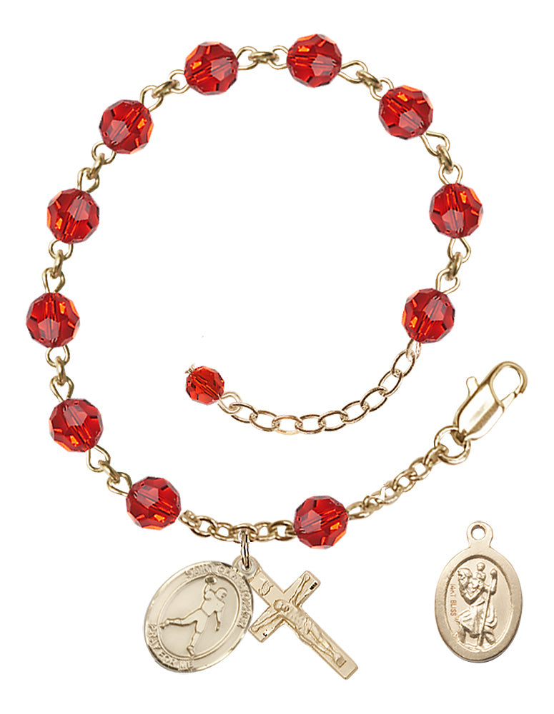 Saint Christopher Football Rosary Bracelet - 14K Gold - July - Ruby