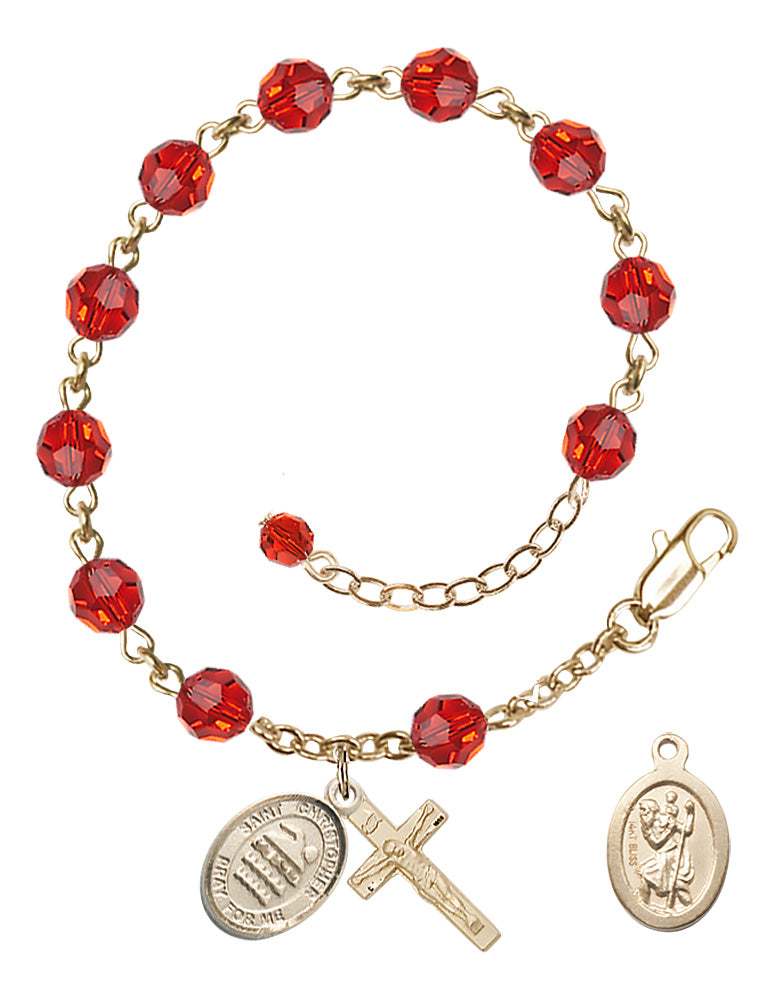 Saint Christopher Swimming Rosary Bracelet - 14K Gold - July - Ruby