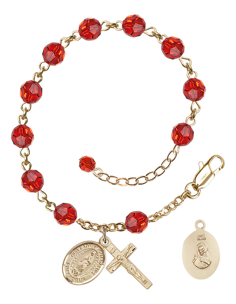 Our Lady of Guadalupe Rosary Bracelet - 14K Gold - July - Ruby